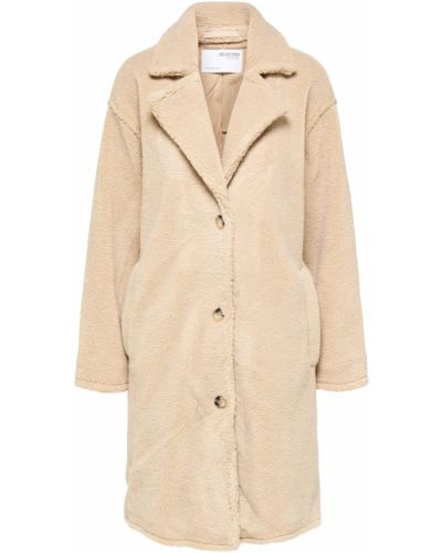 Δερμάτινο παλτό από δέρμα προβάτου Selected Femme μπεζ