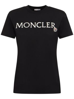 Kokvilnas t-krekls ar izšuvumiem Moncler melns