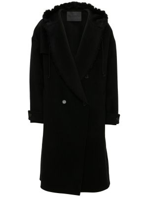 Vlnený kabát s kapucňou Jw Anderson čierna