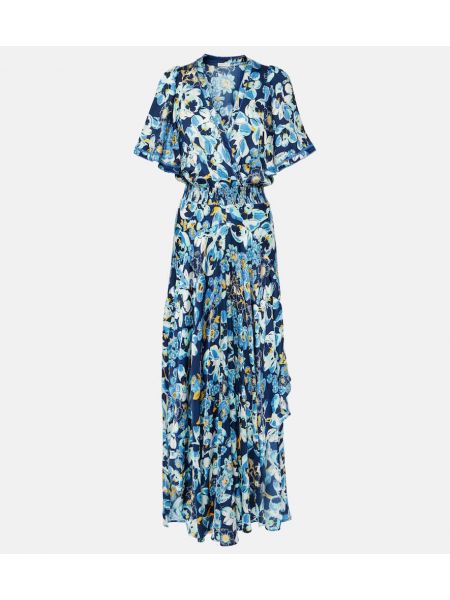 Květinové dlouhé šaty Poupette St Barth modré