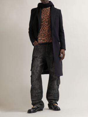 Volneni pulover s potiskom z leopardjim vzorcem Dolce & Gabbana rjava