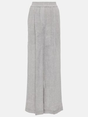 Pantaloni tuta a vita bassa di lino baggy Brunello Cucinelli grigio