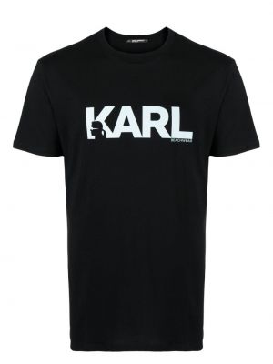 Памучна тениска с принт Karl Lagerfeld черно