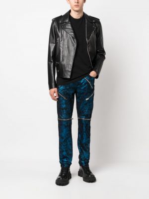 Semišové rovné kalhoty na zip s kapsami Moschino modré