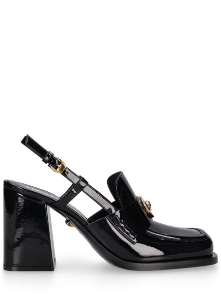 Кожени ниски обувки с ток от лакирана кожа Versace черно