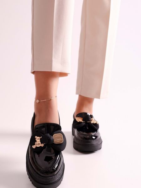 Lakirane usnjene nizki čevlji z lokom Shoeberry črna