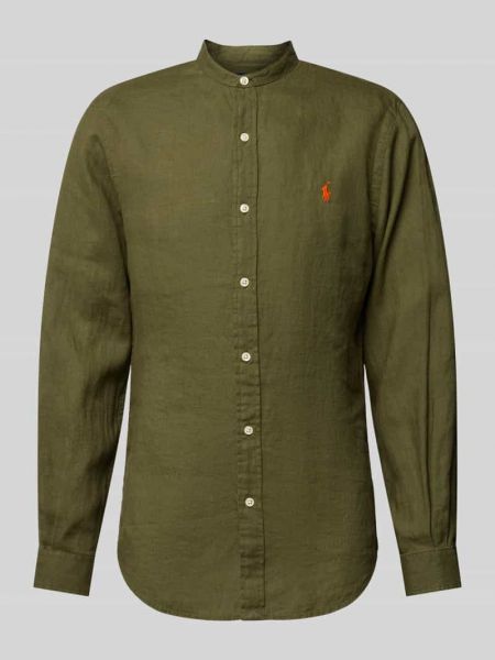 Lniana koszula slim fit ze stójką Polo Ralph Lauren khaki