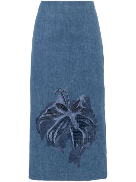 Nėriniuotas džinsinis sijonas Stella Jean mėlyna