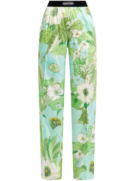 Pantaloni cu model floral cu imagine Tom Ford verde