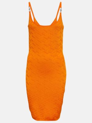 Obleka iz žakarda Versace oranžna