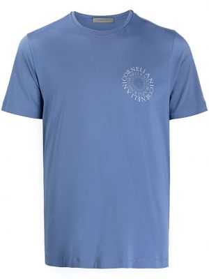 Памучна тениска с принт Corneliani синьо