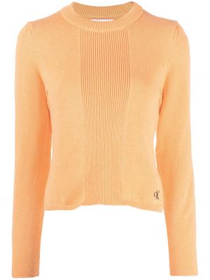 Памучен пуловер Calvin Klein оранжево