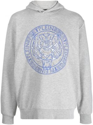 Raštuotas medvilninis džemperis su gobtuvu su tigro raštu Plein Sport pilka