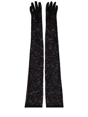 Mănuși de mătase cu imagine din dantelă Versace negru