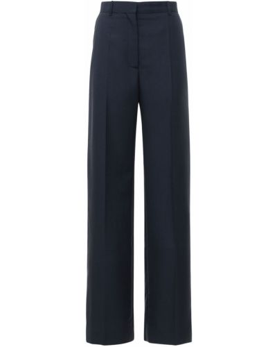 Pletené vlněné kalhoty s vysokým pasem Lanvin modré