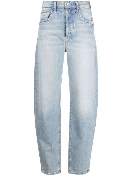 Klasické bavlněné straight fit džíny s vysokým pasem Mother - modrá