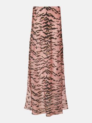 Jedwabna długa spódnica z nadrukiem w tygrysie prążki Zimmermann różowa