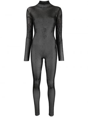 Прозрачен гащеризон с кристали Atu Body Couture черно