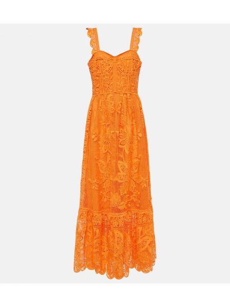 Csipkés hosszú ruha Farm Rio narancsszínű