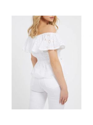 Blusa slim fit de algodón de encaje Guess blanco