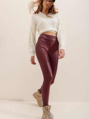 Műbőr bőr leggings Trend Alaçatı Stili piros