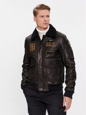 Шкіряна куртка Aeronautica Militare чорна