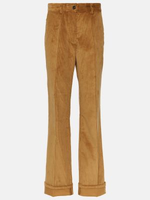 Bavlněné manšestrové rovné kalhoty s vysokým pasem Miu Miu hnědé