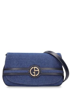 Usnjena torbica za čez ramo Giorgio Armani modra