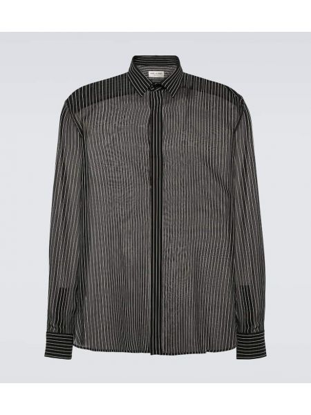 Dryžuota šilkinė marškiniai Saint Laurent juoda