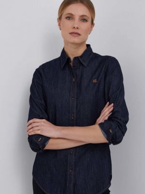Džínová košile Lauren Ralph Lauren dámská, tmavomodrá barva, regular, s klasickým límcem