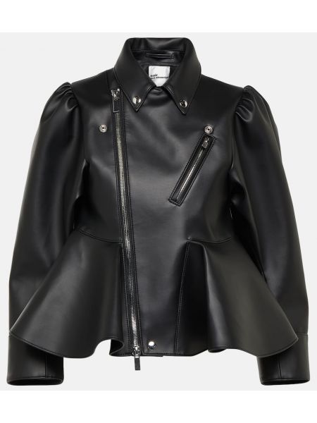 Mākslīgas ādas peplum ādas jaka Noir Kei Ninomiya melns