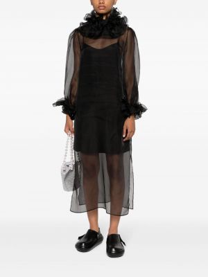 Jedwabna sukienka szyfonowa z falbankami Bode czarna