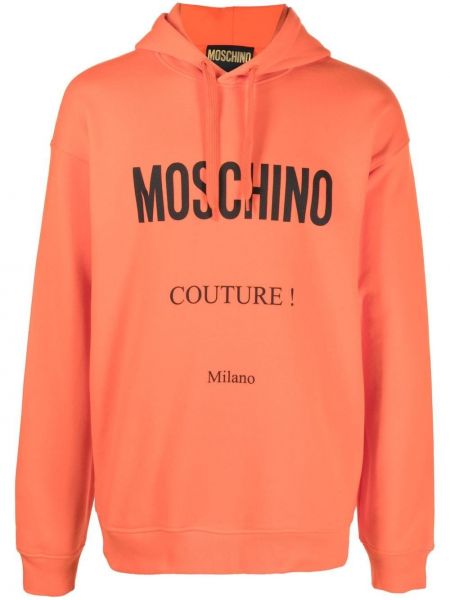 Bavlnená mikina s kapucňou s potlačou Moschino oranžová