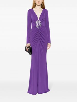 Robe de soirée à fleurs avec applique Marchesa Notte violet