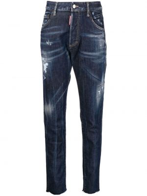 Jeansy skinny z dziurami bawełniane klasyczne Dsquared2 - niebieski