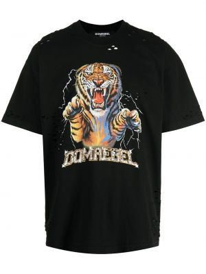 Obrabljena majica s potiskom s tigrastim vzorcem Domrebel črna
