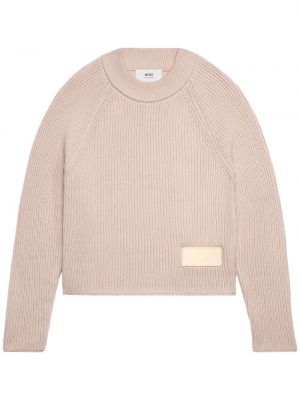 Плетен пуловер Ami Paris розово
