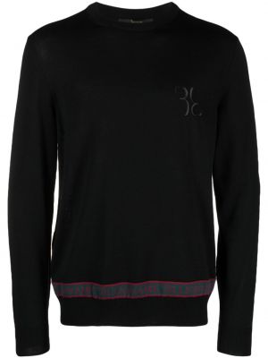 Svilen volneni pulover z vezenjem Billionaire črna