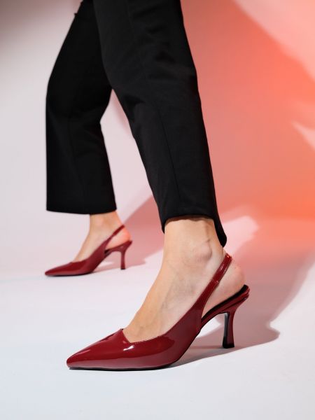 Кожени ниски обувки с гол гръб с ток Luvishoes винено червено