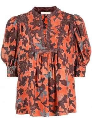 Trykt floral silke krage bluse Ulla Johnson oransje