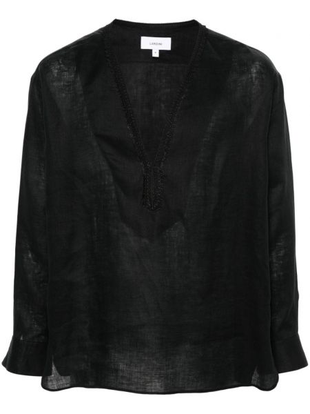 Lininė marškiniai v formos iškirpte Lardini juoda
