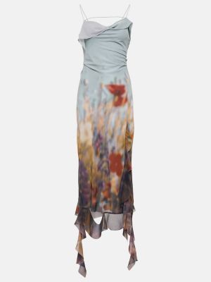 Midi haljina s cvjetnim printom s volanima Acne Studios plava