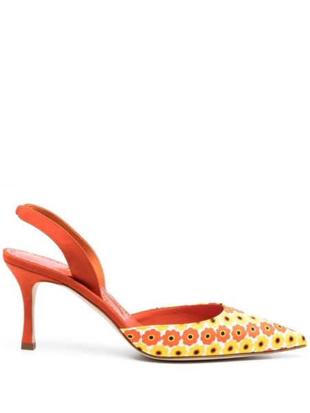 Slingback trykt floral stropper pumper Manolo Blahnik oransje