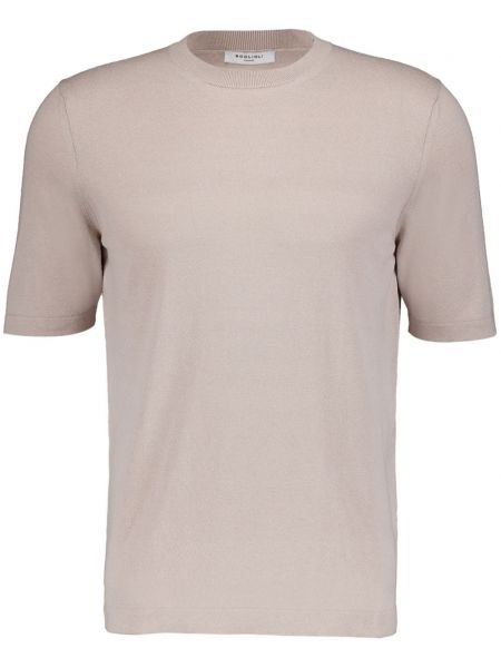 Βαμβακερή μεταξωτή μπλούζα με στρογγυλή λαιμόκοψη Boglioli λευκό