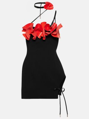 Mini robe en laine à fleurs en crêpe David Koma noir