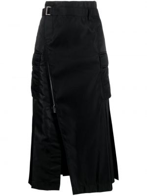 Plisovaná asymetrická midi sukňa Sacai čierna