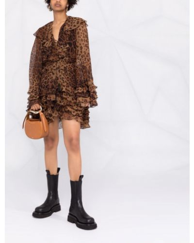 Vestido con estampado leopardo con volantes Etro marrón
