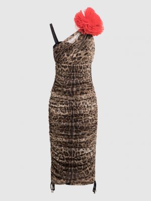 Леопардова сукня міді з принтом Dolce&gabbana коричнева