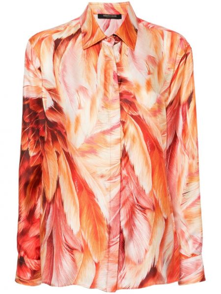 Hodvábna košeľa s potlačou Roberto Cavalli oranžová