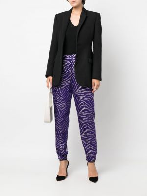 Žakárové slim fit kalhoty se zebřím vzorem Genny fialové